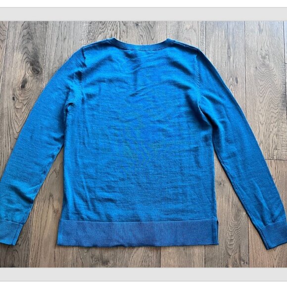 Katherine Barclay Extra Fine Merino Wool V-Neck Sweater Size S Teal Blue NWT - Picture 4 of 8